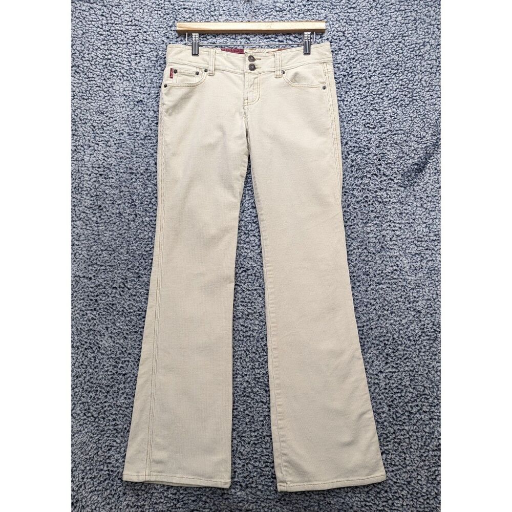 Y2K Hollister Low Rise Corduroy Bootcut Pants Size 5 Preppy Light Wash 90s Cream
